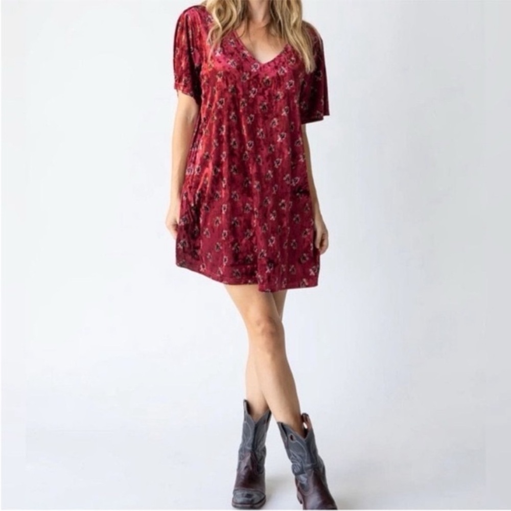Natural Life red velvet mini dress XL boho peasant - Picture 2 of 5
